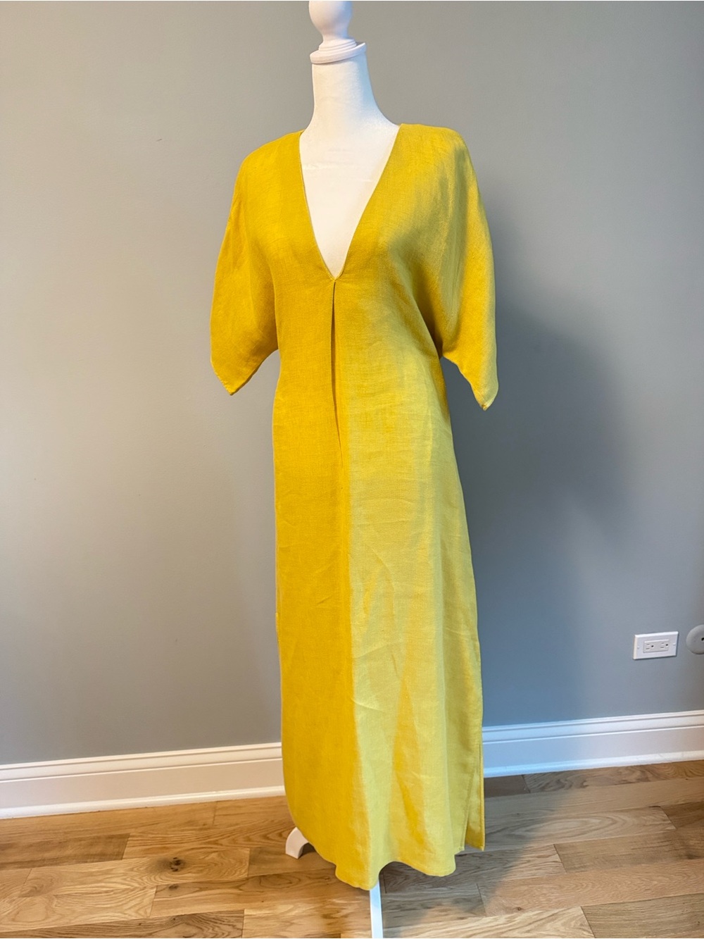 Yellow V-Neck linen Maxi Dress